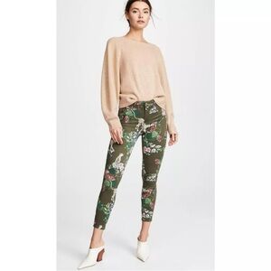 L’AGENCE GREEN FLORAL LEOPARD PRINT SKINNY JEANS, 26
